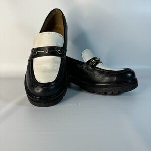 Sam Edelman Tully Black White Slip On Chunky Lug Sole Almond Toe Loafers